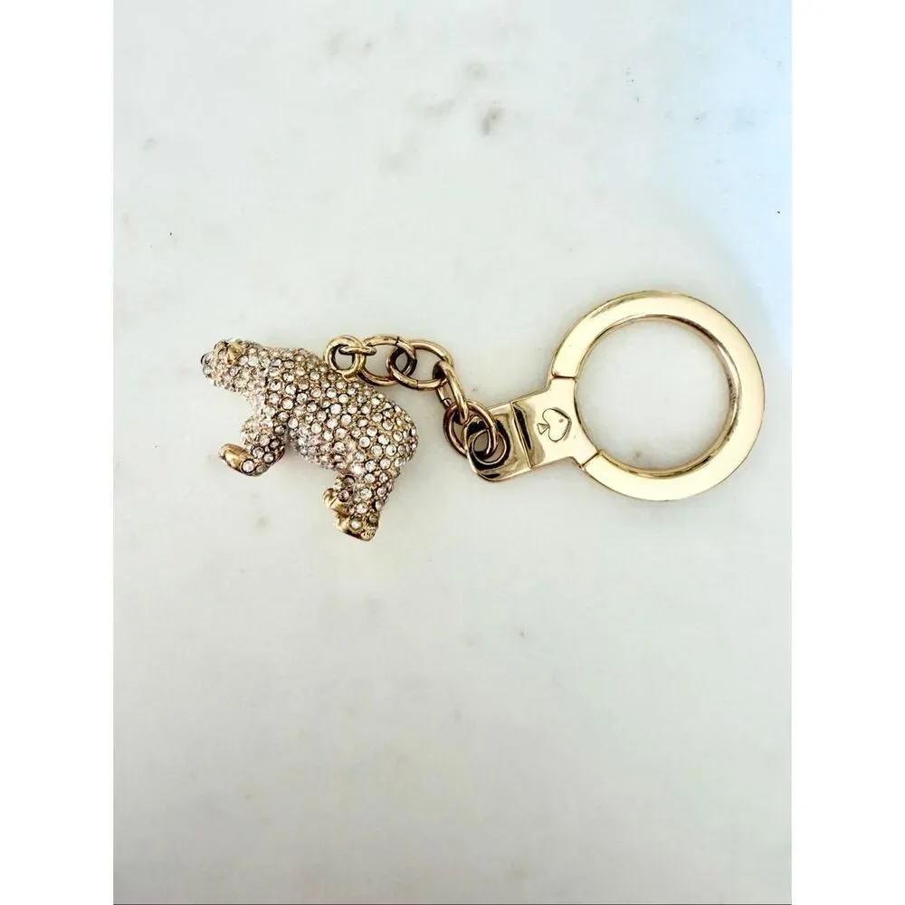 Kate Spade Polar Bear Crystal Keychain Gold Rhinestone Bag Charm Style